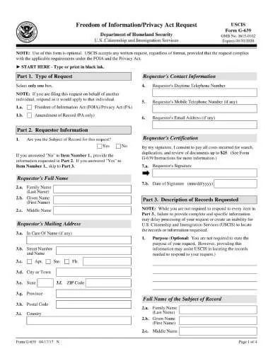 Form G-639 | Freedom of Information Act/Privacy Act Request