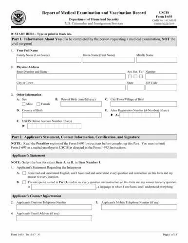Form I-693 | Report of Medical Examination and Vaccination Record