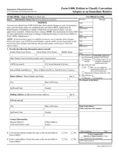 Form I-800 | Petition to Classify Convention Adoptee as an Immediate Relative