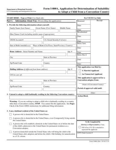 Form I-800A | Application for Determination of Suitability to Adopt a Child from a Convention Country