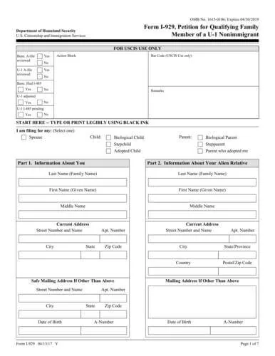 Form I-929 | Petition for Qualifying Family Member of a U-1 Nonimmigrant