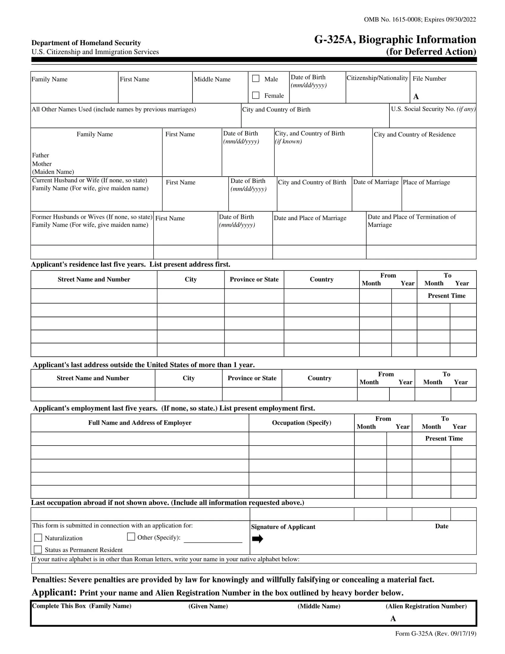 Form G-325A | Biographic Information