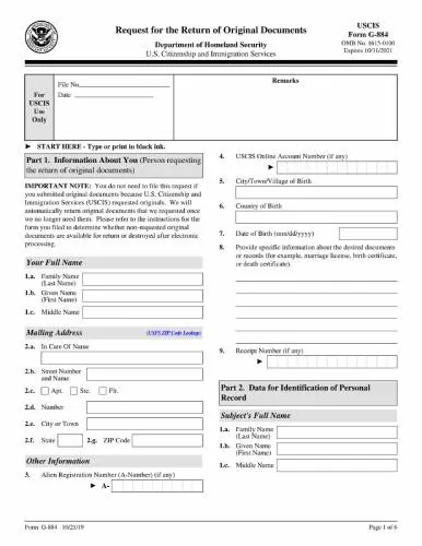 Formulario G-884 | Devolución de documentos originales