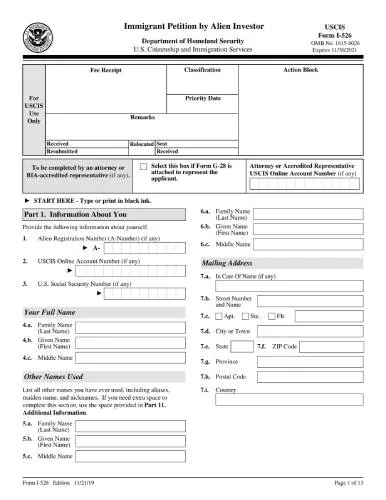 Form I-526 | Immigrant Petition by Alien Entrepreneur