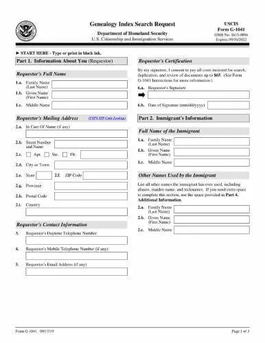 Form G-1041 | Genealogy Index Search Request