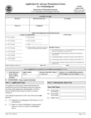 Form I-192 | Application for Advance Permission to Enter as a Nonimmigrant