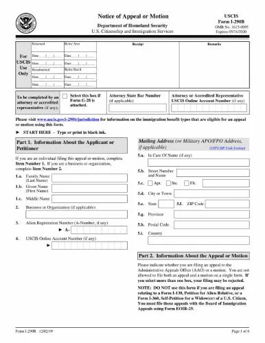 Form I-290B | Notice of Appeal or Motion