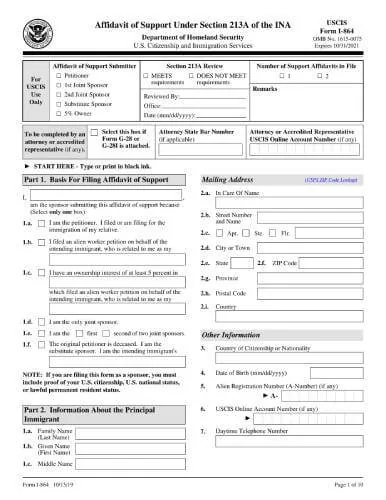 Fill I-864: Instructions, Fee, Processing Time, FAQ