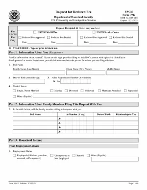 Form I-942 | Request for Reduced Fee